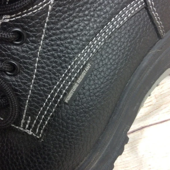 Sketchers air cooled steel toe work boots 11.5 W wide Black leather